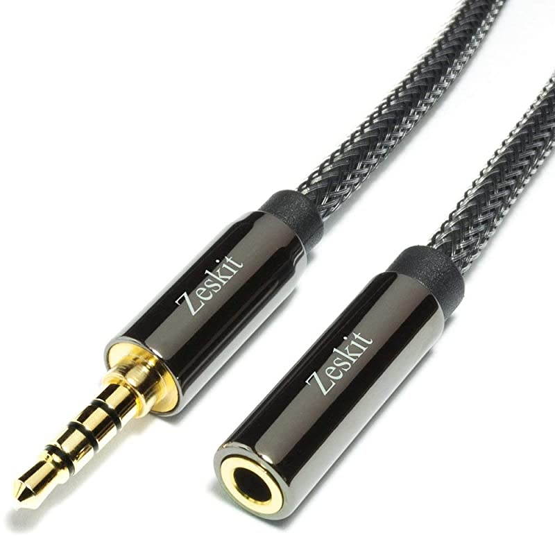 12 Feet Premium Audio Extension Cable Nylon Braided 35mm TRRS 4 Poles Jack Male to Female
