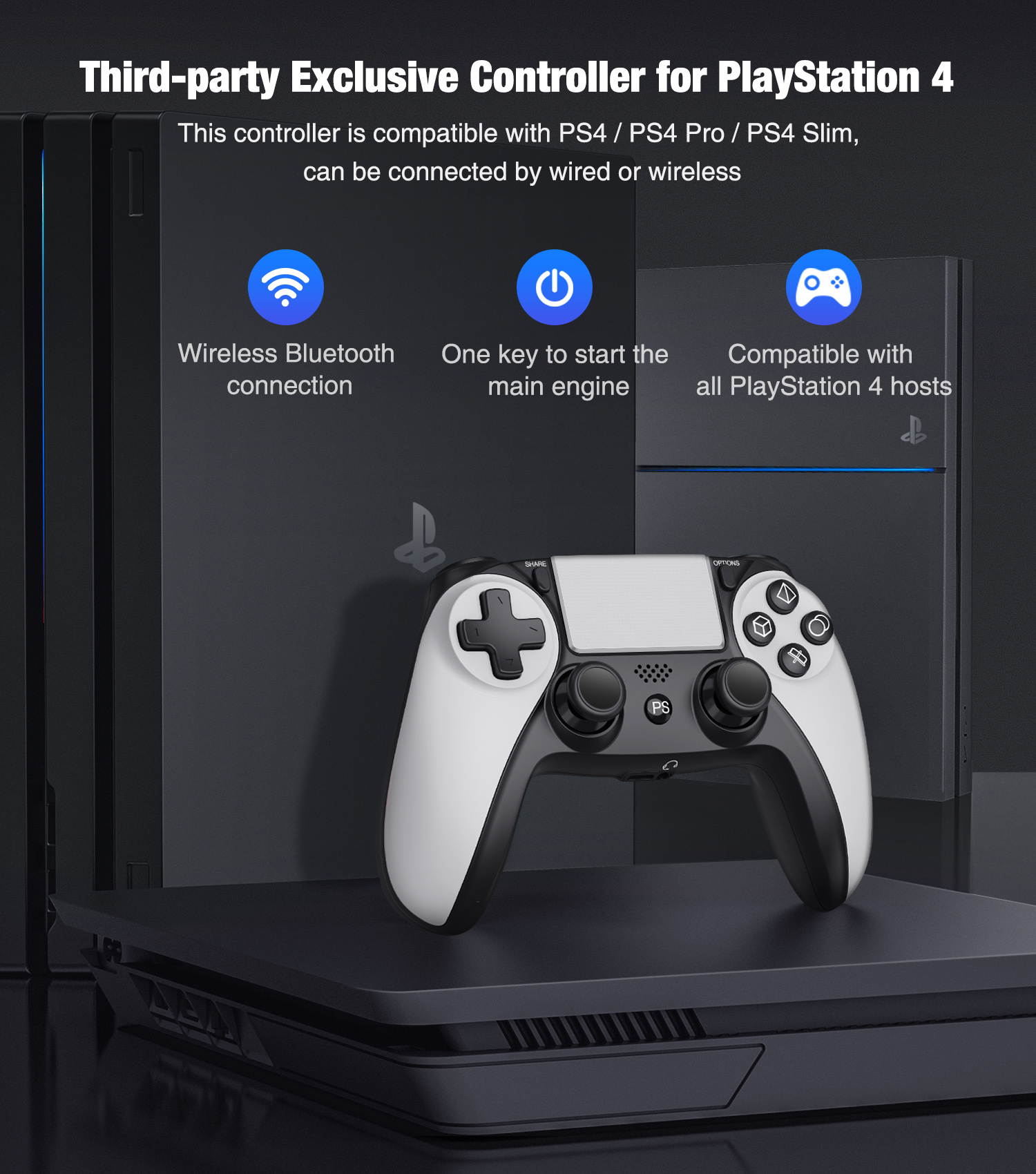 PS4 Controller, Wireless Game Controller for PS4 Pro/Playstation 4/PS4 Slim , Joystick For PS4 Remote Gamepad with Dual Shock, Audio Function, Motion Control for Playstation 4