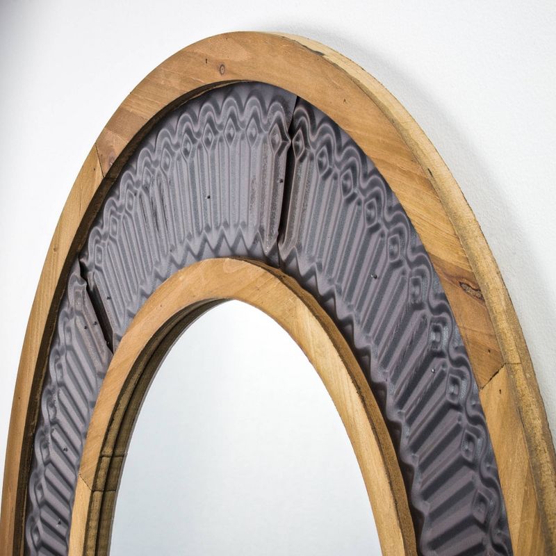 31" Round Rustic Wood/Metal Framed Decorative Wall Mirror - Crystal Art Gallery
