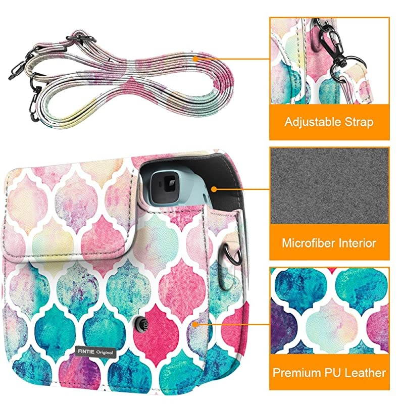 Protective Case Compatible with Fujifilm Instax Mini 8 Mini 8+ Mini 9 Instant Camera - Premium Vegan Leather Bag Cover with Removable Strap, Moroccan Love (Official Micklyn Le Feuvre Product)