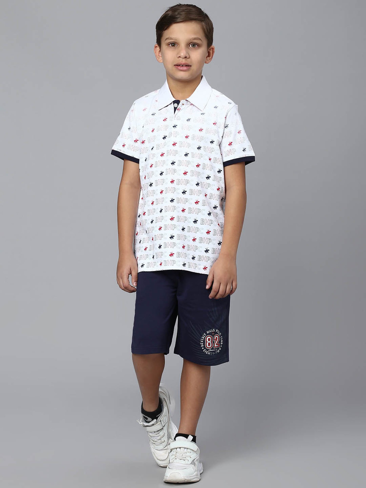 Beverly Hills Polo Club Kids White Printed Polo T-Shirt