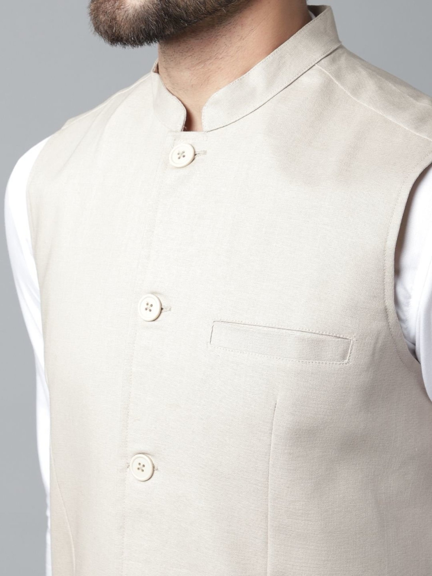Even Cream Regular Fit Nehru Jacket