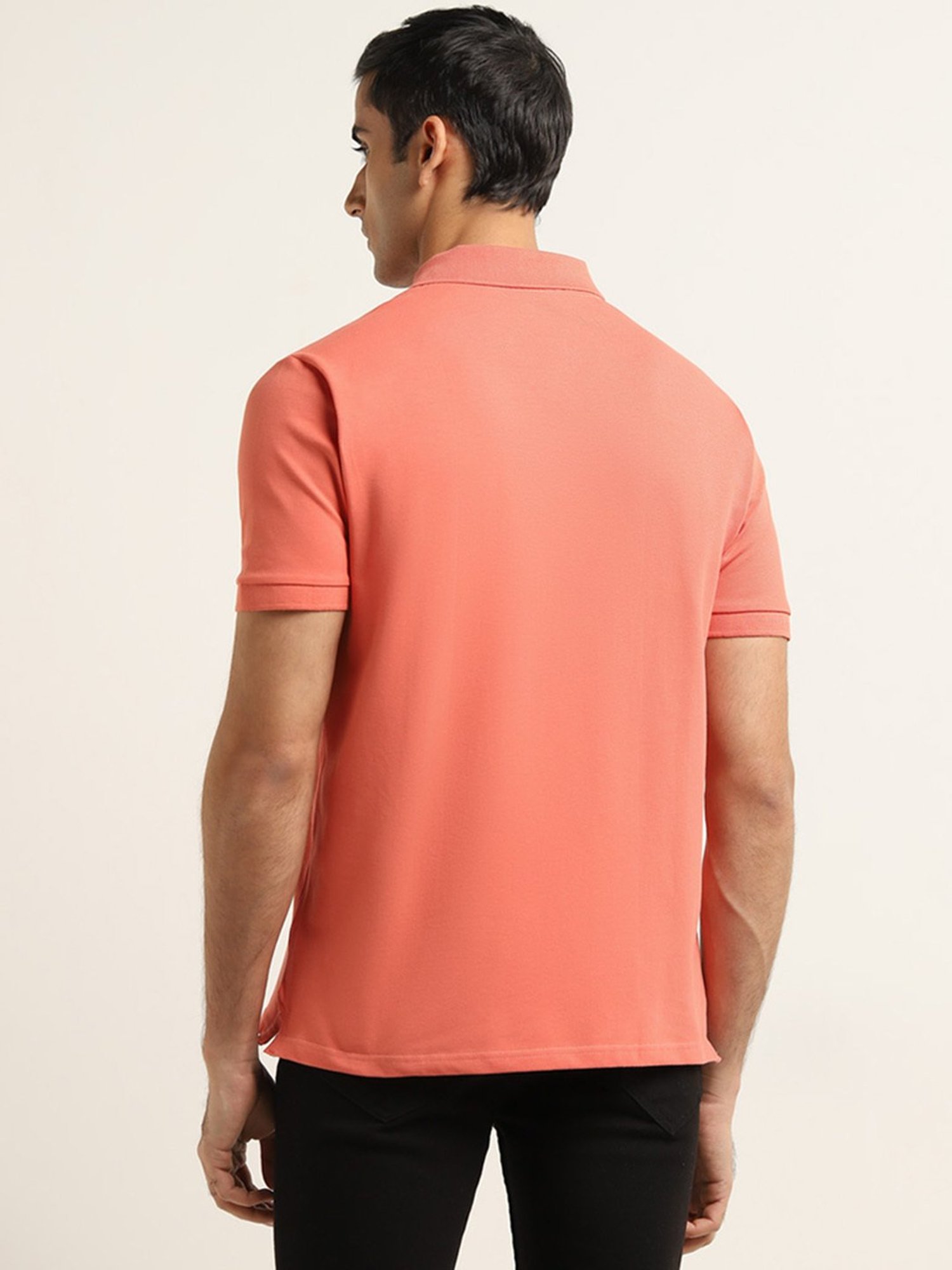 WES Casuals by Westside Coral Solid Slim Fit Polo T-Shirt