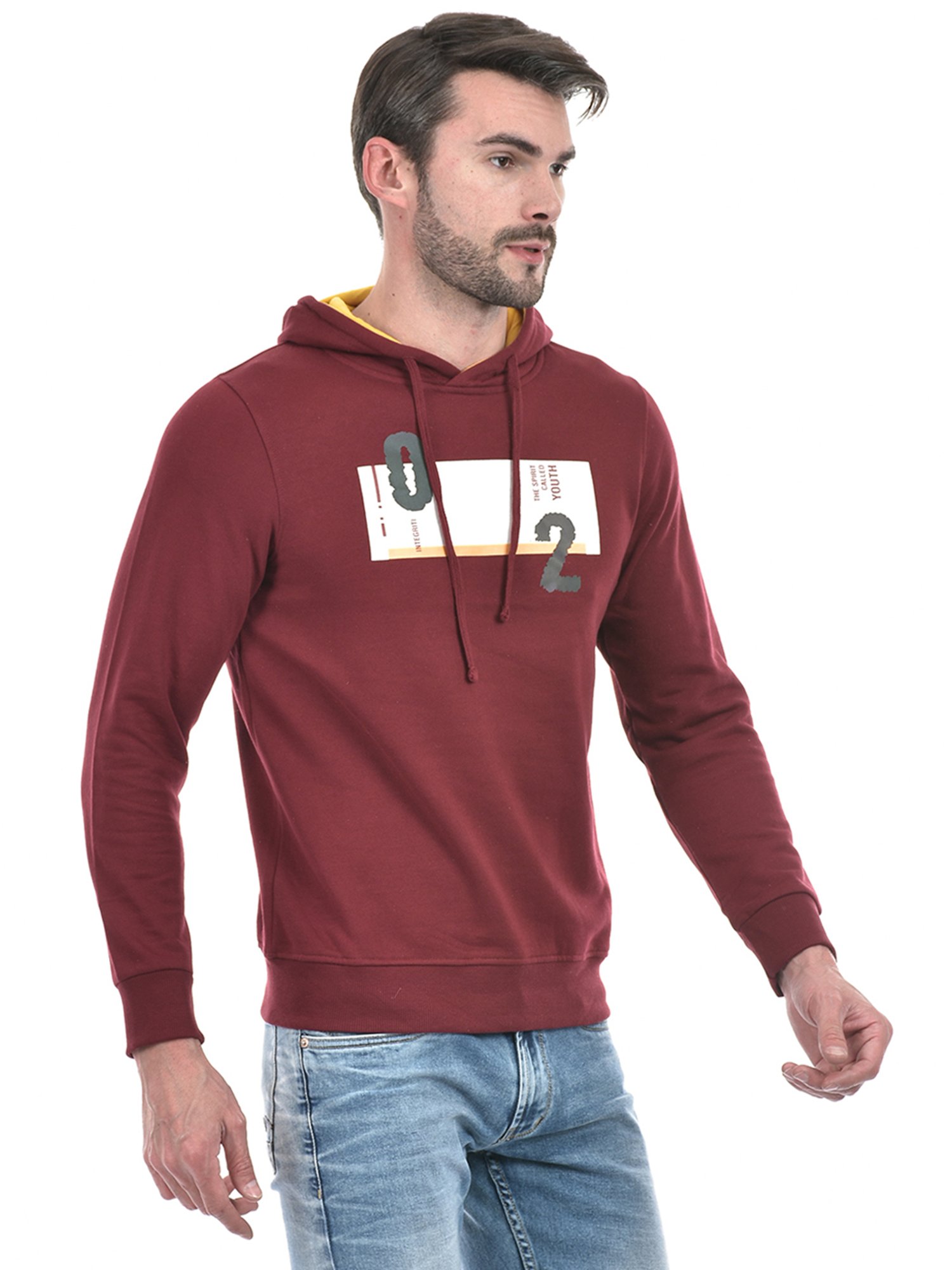 Integriti Maroon Regular Fit Graphic Print Hooded Sweatshirt