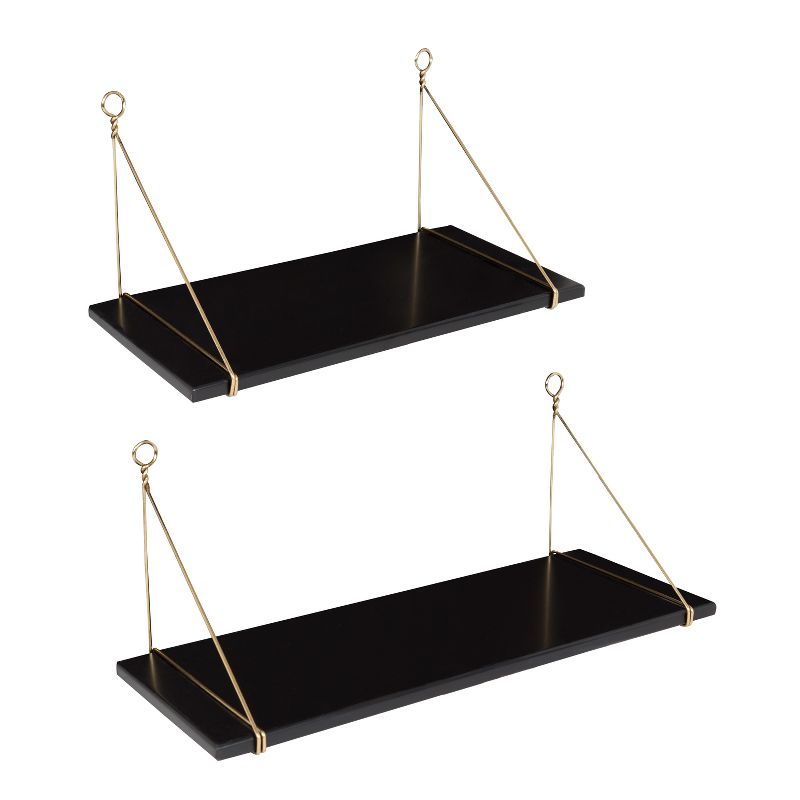 24" x 9.8" 2pc Vista Wood and Metal Shelf Set Black/Gold - Kate & Laurel All Things Home