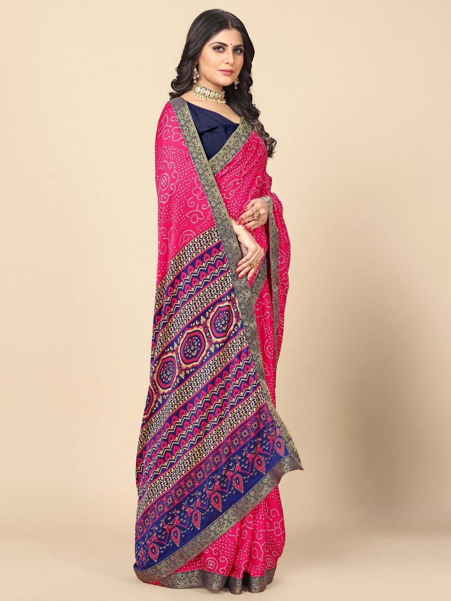 Rangita Pink Printed Saree With Unstitched Blouse