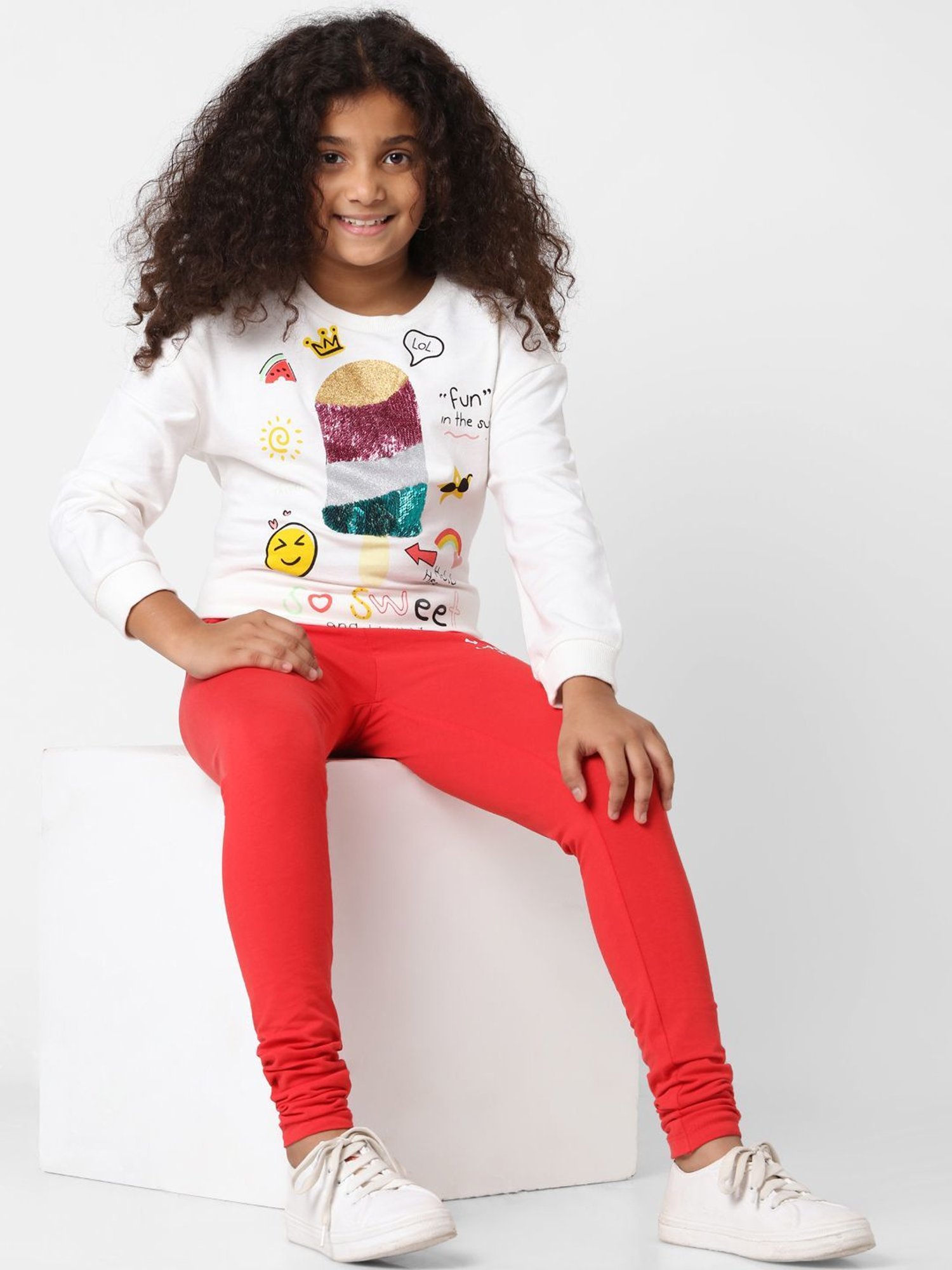 Girls ONLY True Red Cotton Printed Leggings