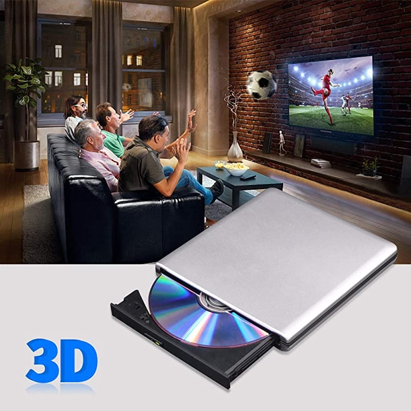 Blu Ray DVD Drive 3D USB 30 and TypeC Bluray CD DVD Reader Slim Optical Portable Bluray Drive for MacBook OS Windows xp7810 Linux Laptop PC SilverGrey