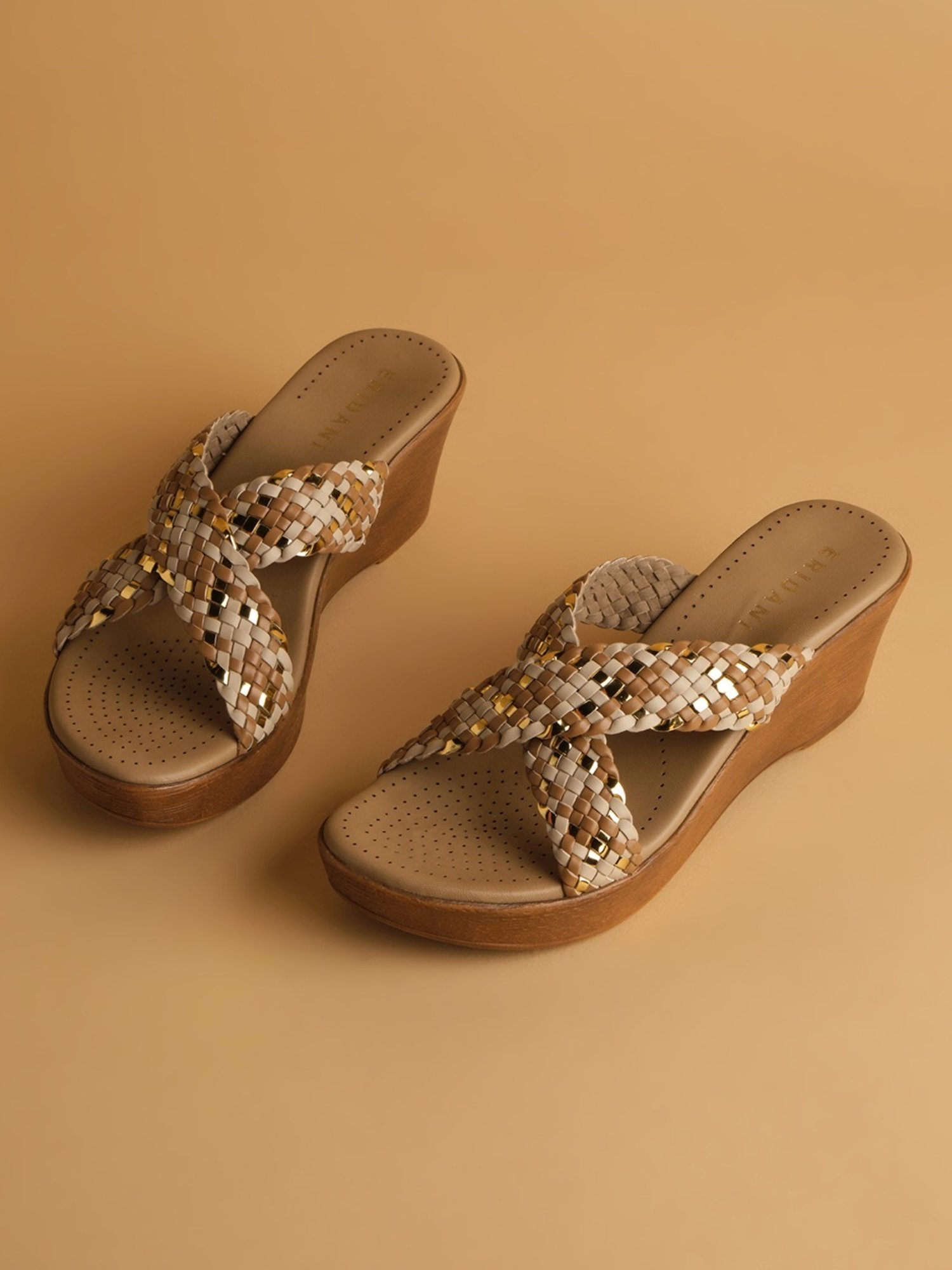 Eridani Women's Jovi Beige Cross Strap Wedges