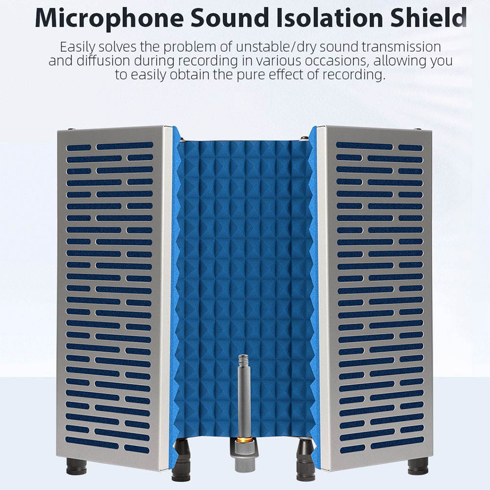 Technical Pro Portable and Foldable 5-Panel Professional Vocal Isolation Reflection Sound Shield for Home Office and Studio Recording  (Silver Aluminum, Blue Foam)