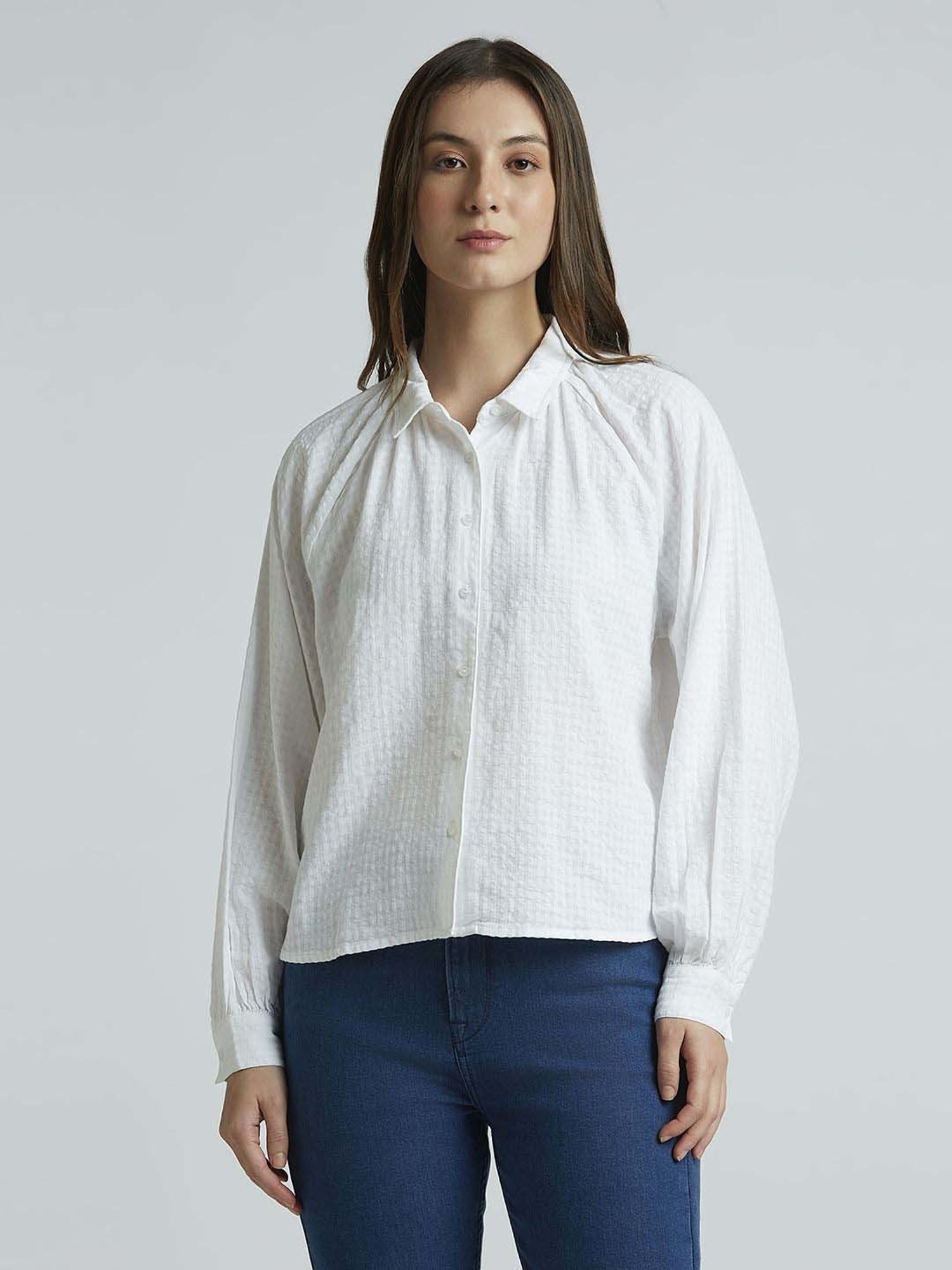 Pepe Jeans White Cotton Self Pattern Shirt