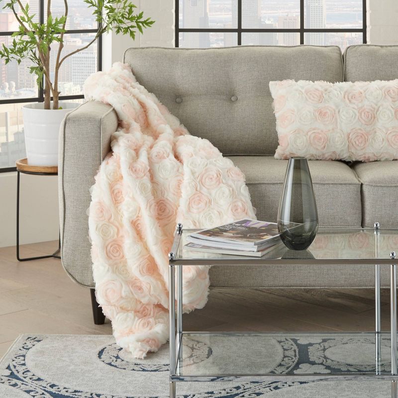 50"x60" Fur Chiffon Roses Faux Fur Throw Blanket Ivory - Mina Victory