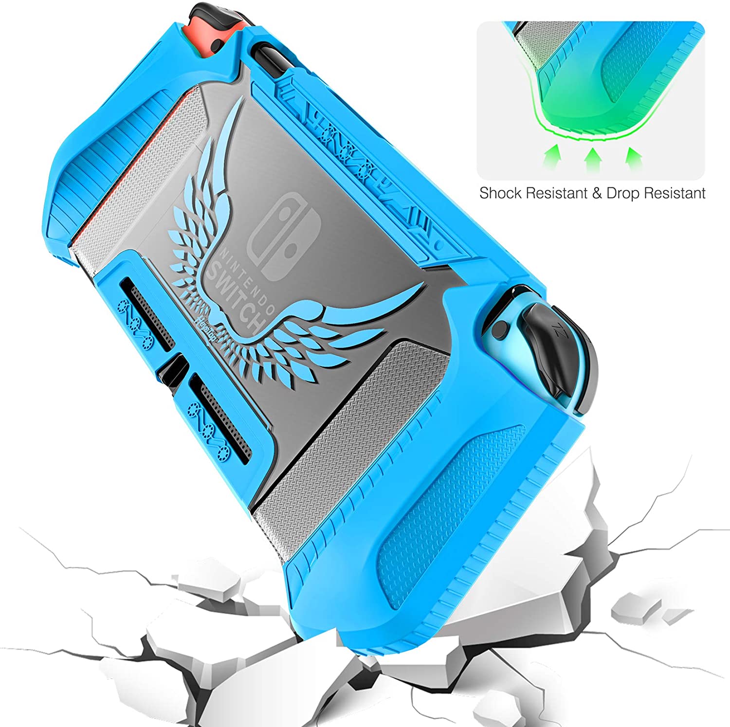 HEYSTOP Case Compatible with Nintendo Switch Case Screen Protector,TPU Protective Heavy Duty Cover Case for Nintendo Switch with Shock Absorption and Anti-Scratch (Blue)