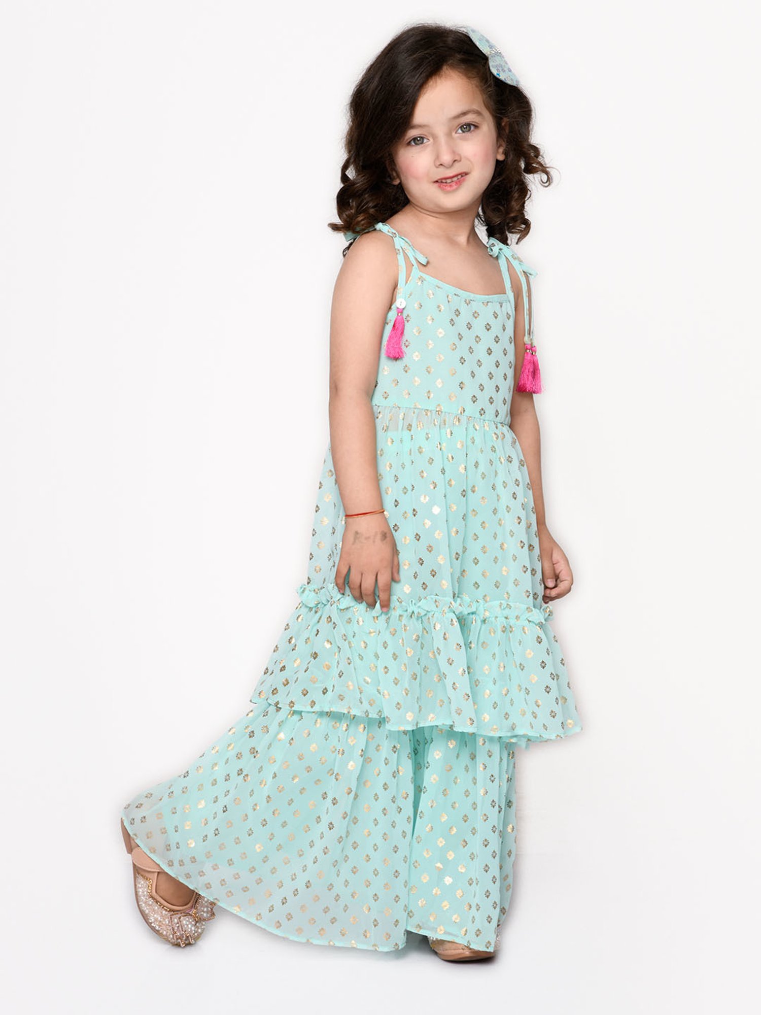 Saka Designs Kids Blue Foil Print 1 Kurta + 1 Sharara