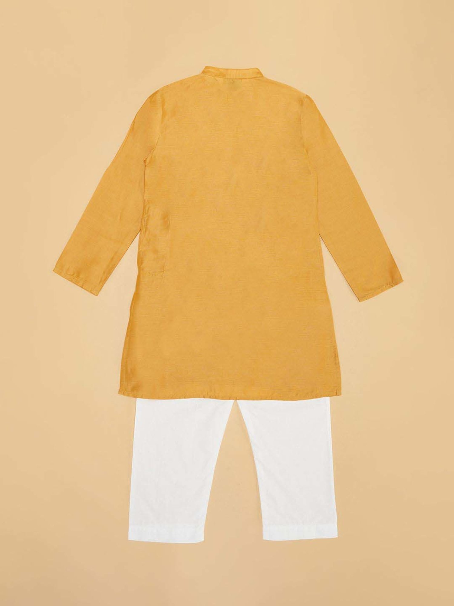 Indus Route by Pantaloons Boys Honey Mustard Solid Full Sleeves Kurta Sets