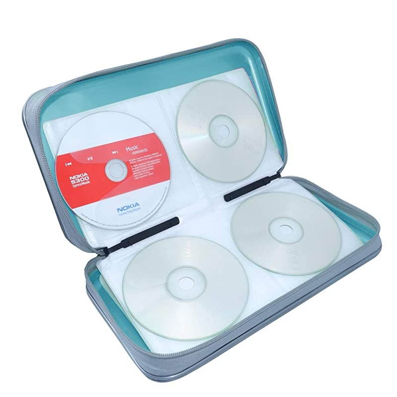 CD CaseDVD Storage DVD Case Holder VCD Wallet Organizer Protective Hard Plastic Portable Case 80 Capacity Sea Blue