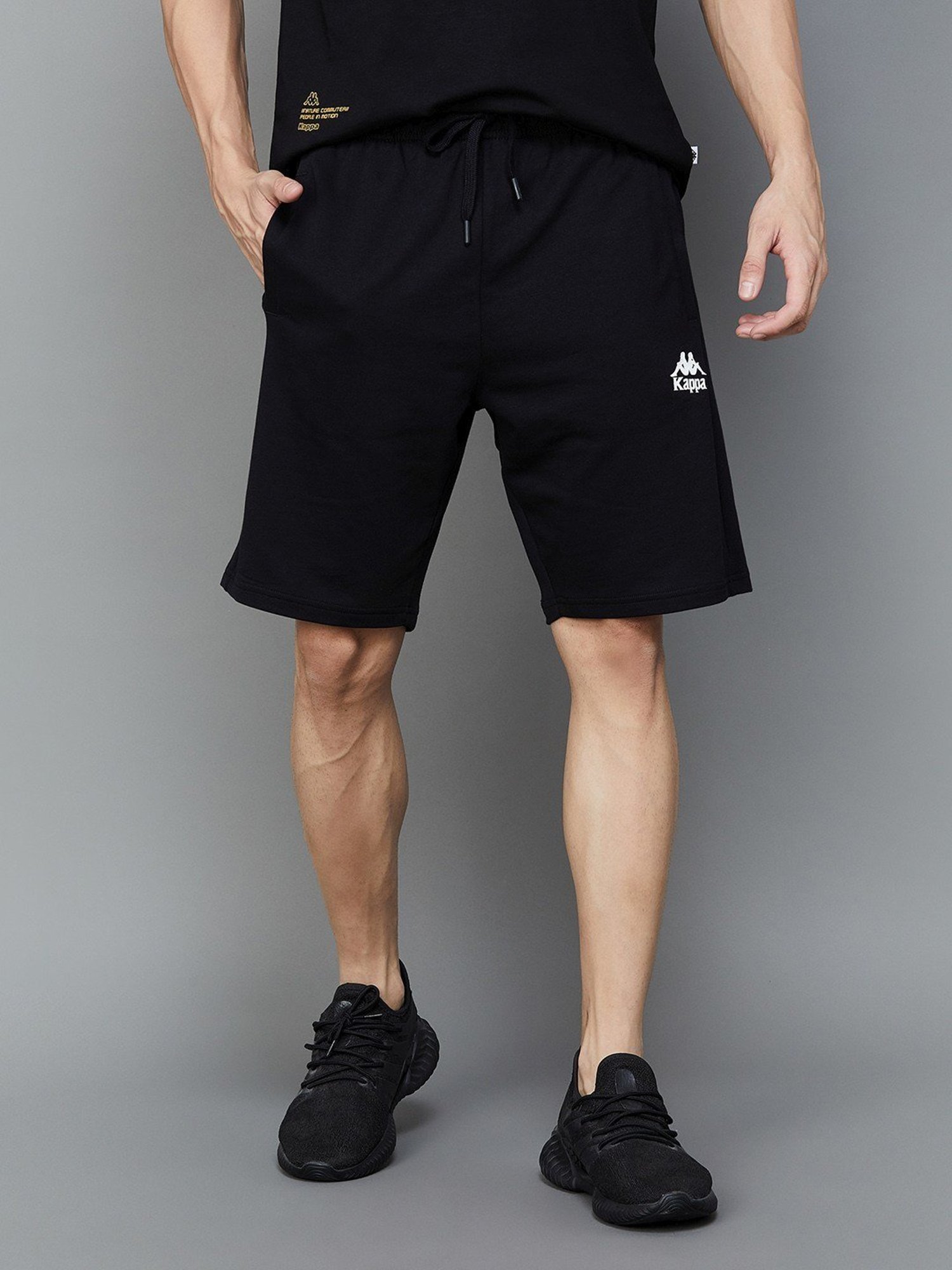 KAPPA Black Cotton Regular Fit Sports Shorts