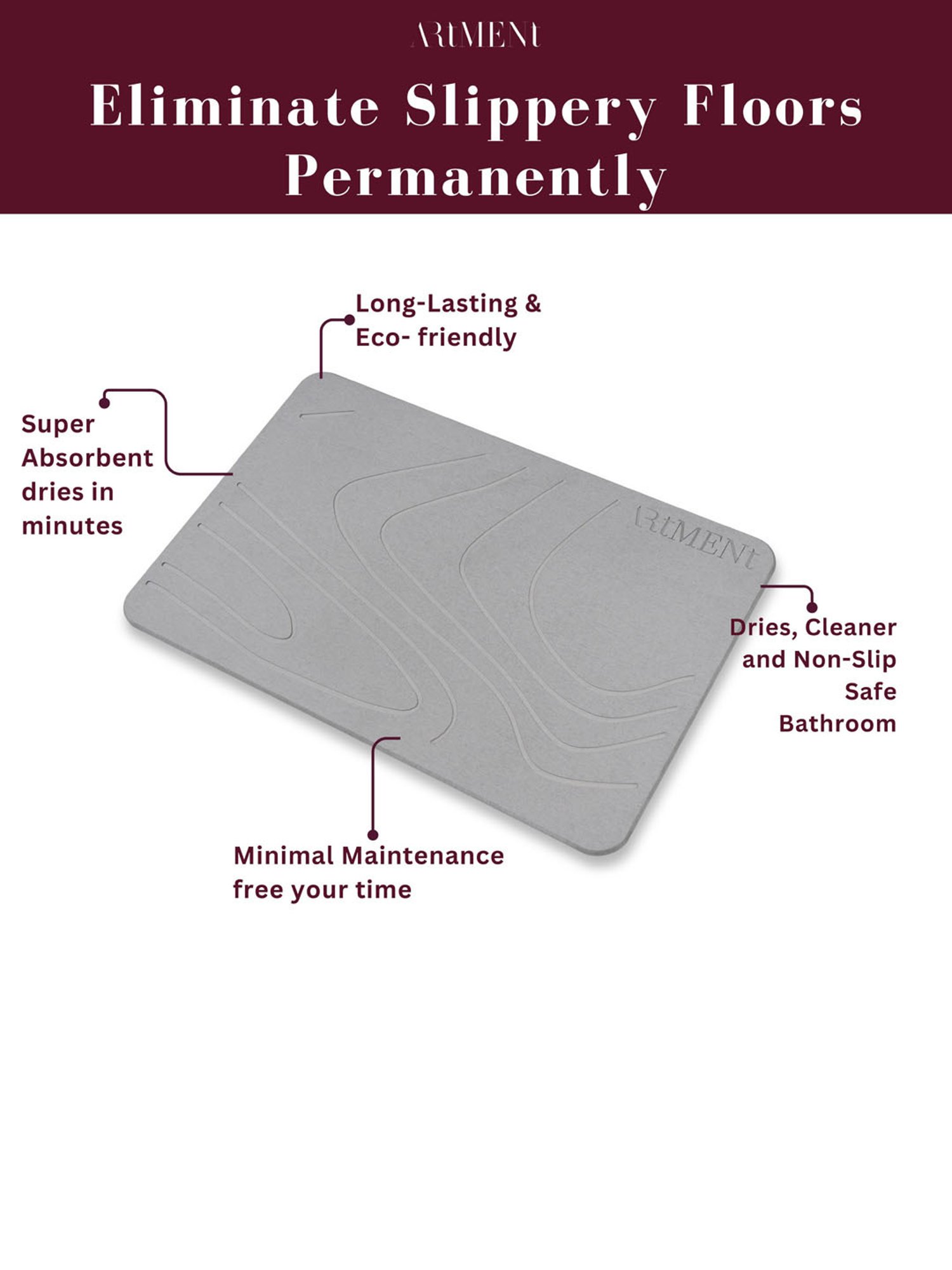 The Artment TerraDry Stone Bath Mat - Non-Slip Super Absorbent Diatomaceous Earth Stone Mat Large