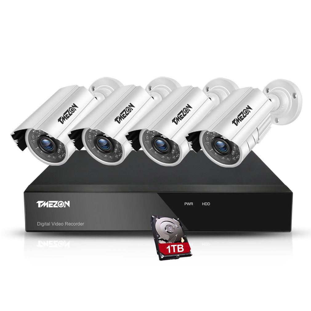 TMEZON 1TB 8CH Home Security Camera System 8 Channel 1080P Lite DVR and 4X 1080P HD Outdoor IP66 Weatherproof CCTV Cameras, Smart Playback, Instant Email Alert with Images