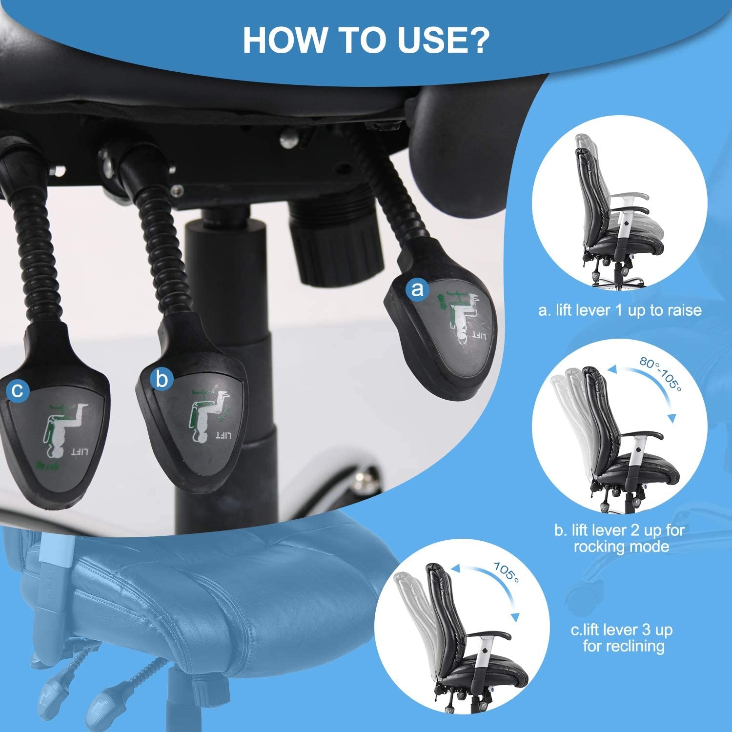 Milemont Office Chair Ergonomic Computer Bonded Leather Adjustable Desk Chair, Swivel Comfortable Rolling, Black