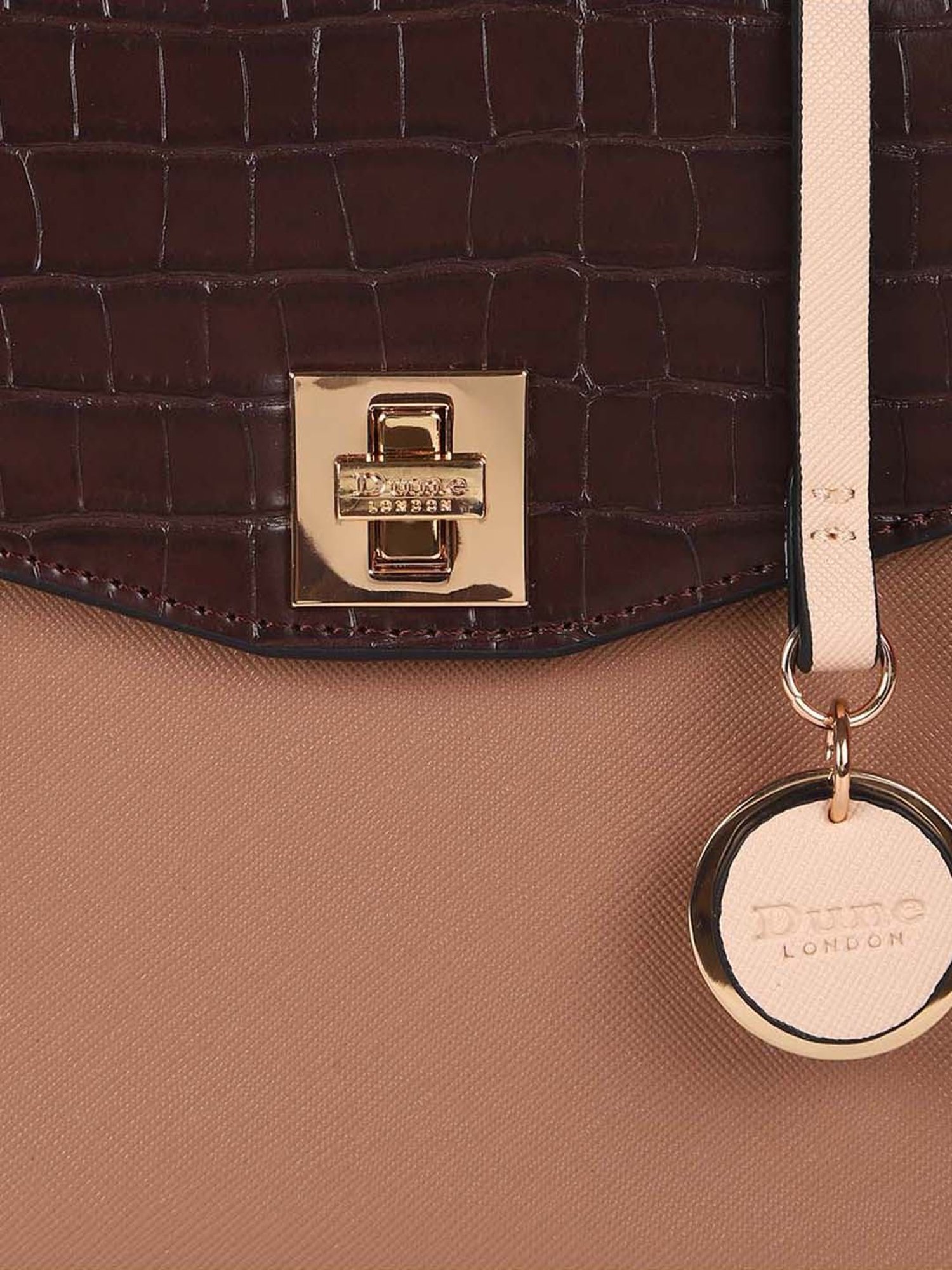 DUNE LONDON Minilady Brown Textured Large Satchel Handbag