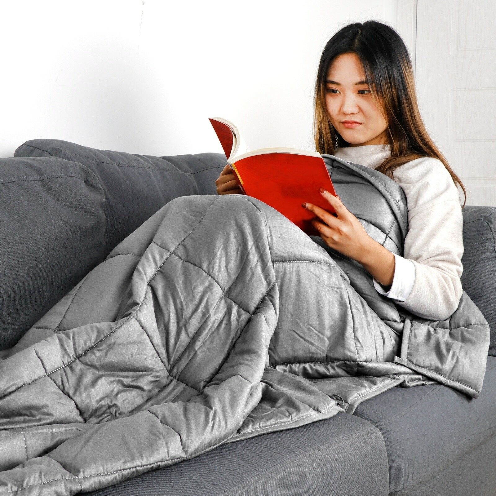 Breathable 100% Cotton 12/15/20lbs Weighted Blanket Fit to Full/Queen Size