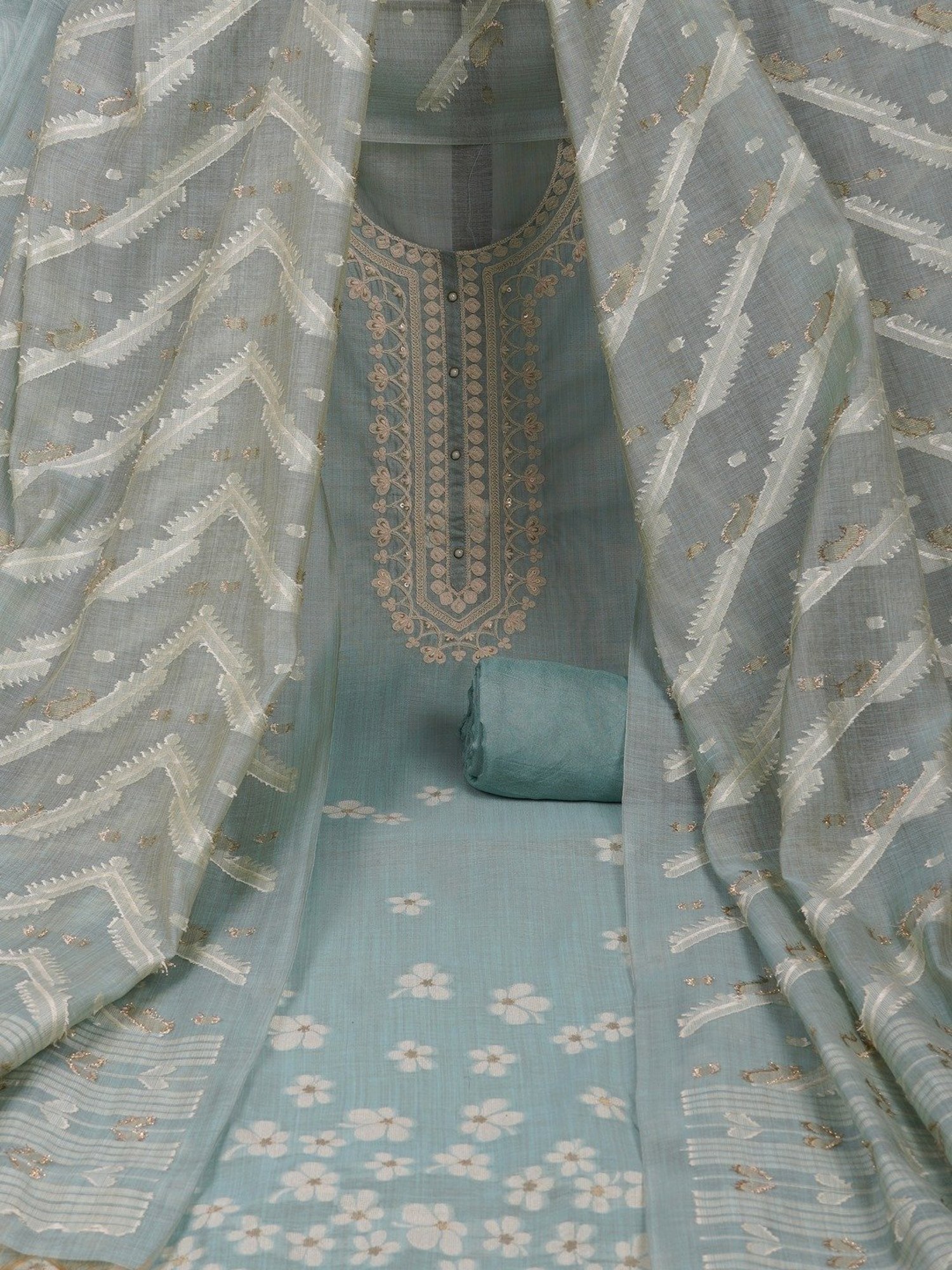 Kami Kubi Grey Embroidered Dress Material