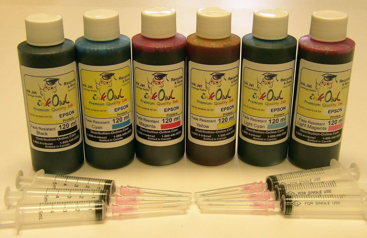 InkOwl Fade Resistant Ink Kit for EPSON printers using Claria ink (6x120mL)