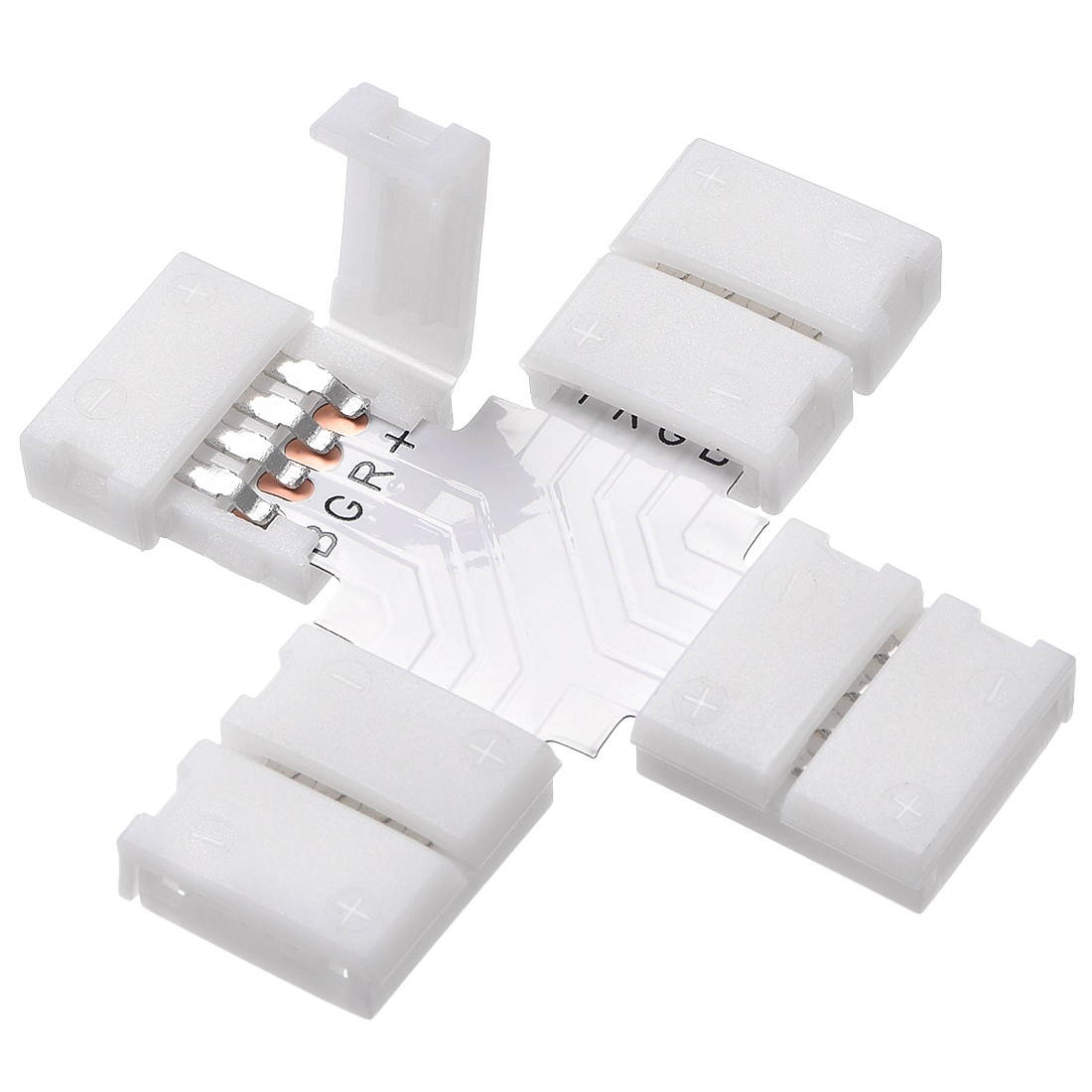 10mm 4P Cross Shape LED Strip Connector Quick Splitter for 5050 RGB 4 Conductor Strip Lights 20Pcs