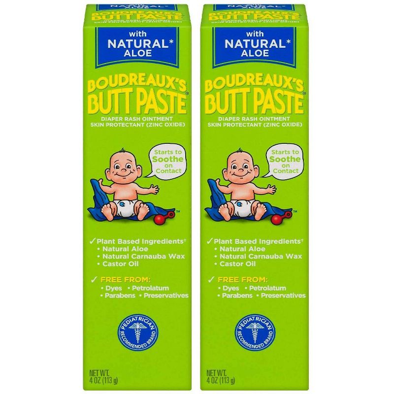 Boudreaux's BP Butt Paste Baby Diaper Rash Cream with Natural Aloe - 4oz/2pk