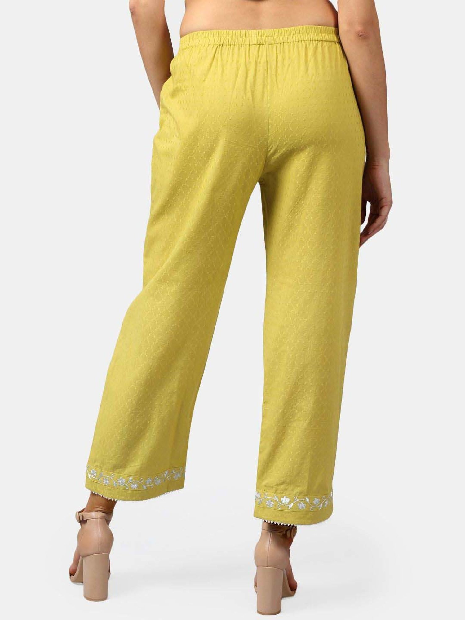 DART STUDIO Green Cotton Embroidered Palazzos