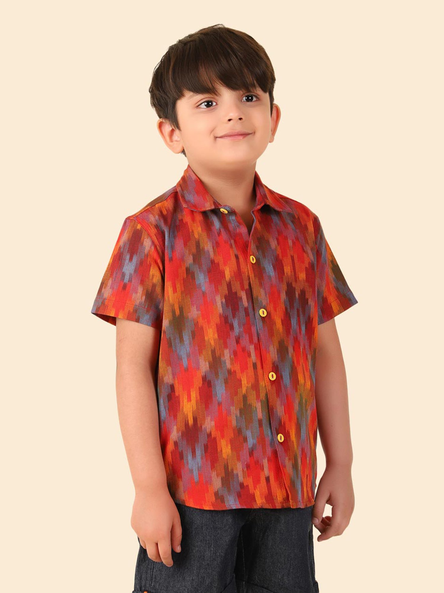 Fabindia Kids Red Printed Shirt