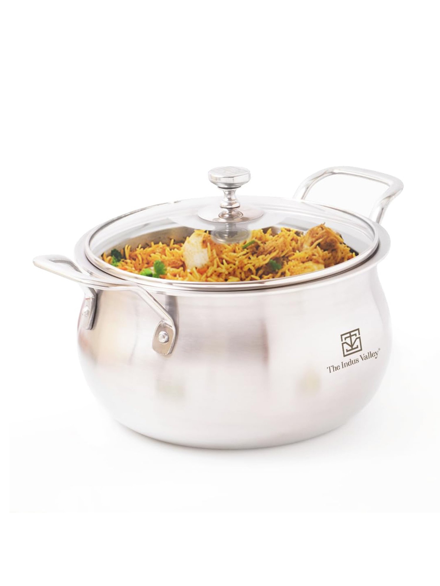 The Indus Valley Silver Stainless Steel Stock Pot with Glass Lid( Dia: 24cm, 4L)