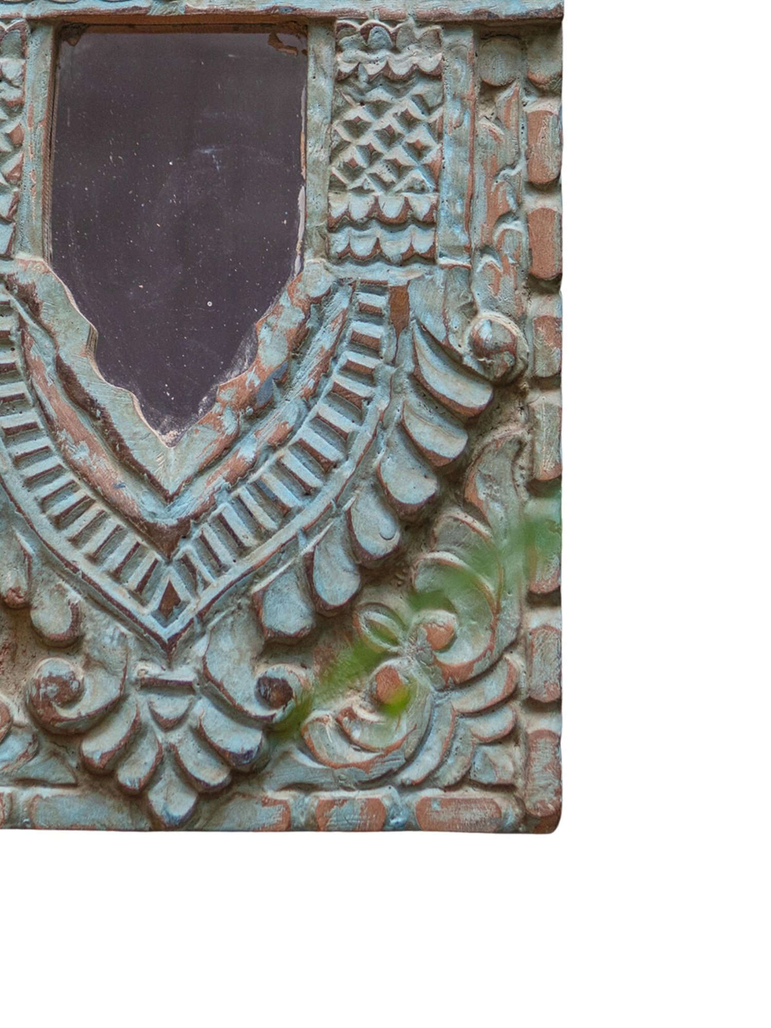 Ambi Wooden Jharoka With Mirror In Cyan Colour
