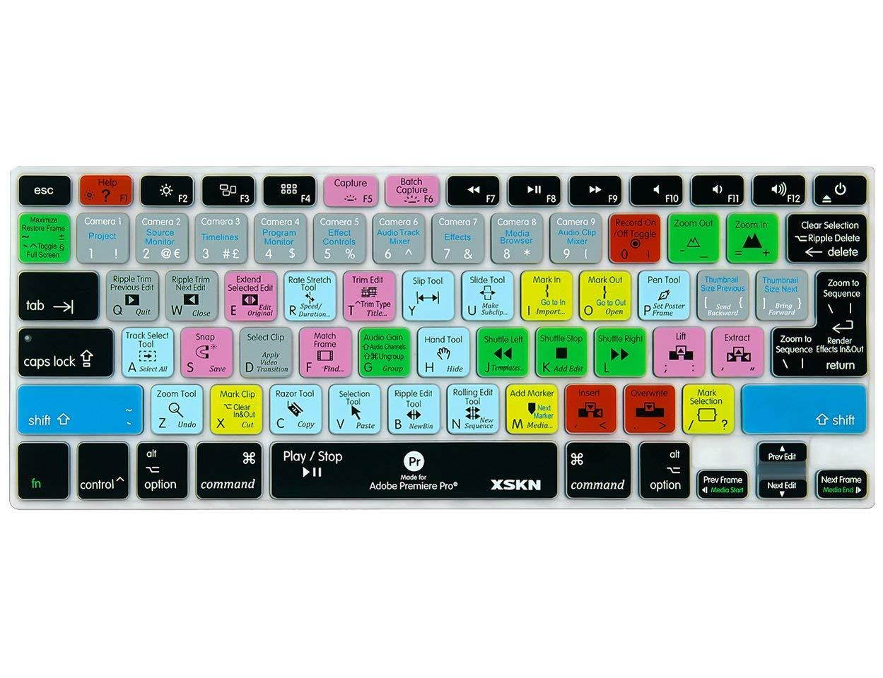 XSKN Macbook Shortcuts Design Series Adobe Hotkey Macbook Hot keys Silicone Laptop Keyboard Skin Cover for Macbook 13" Macbook 13" 15" 17", US&European Layout (Premiere)