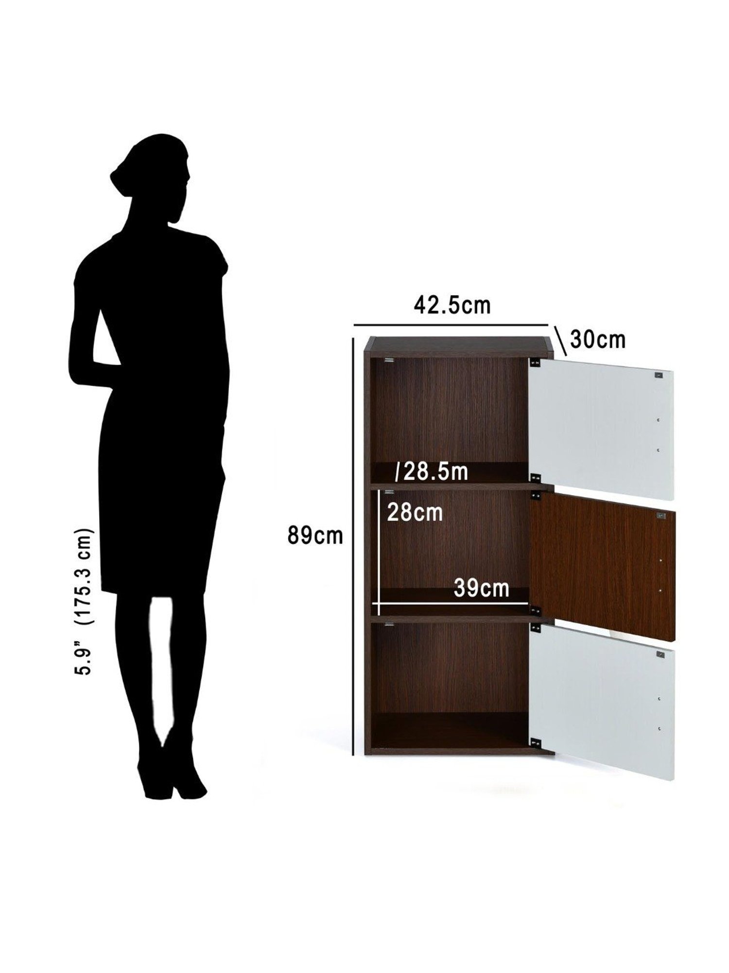 Nilkamal Sear Urban Walnut & Oak White Engineered Wood 3 Tier Storage Cabinet