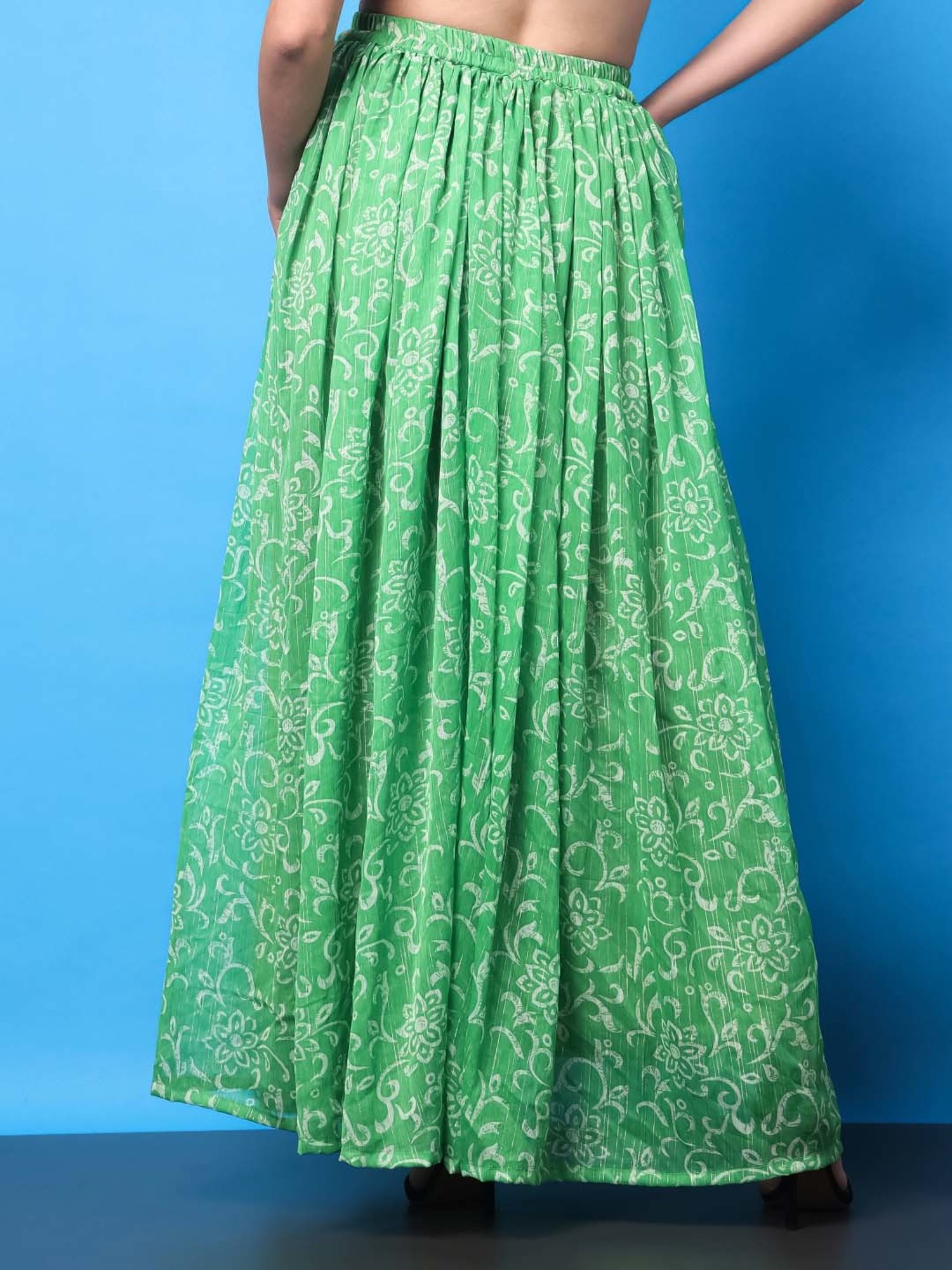 Belle Fille Sky Blue & Beige Printed Skirt