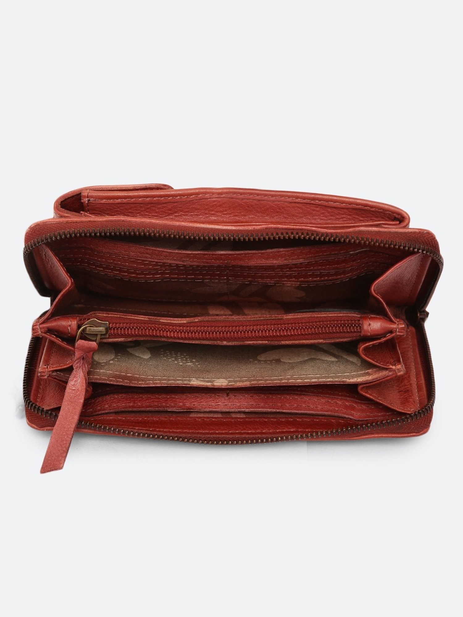 Art N Vintage Insignia Lord Red Leather Textured  Zip Around Wallet for Women