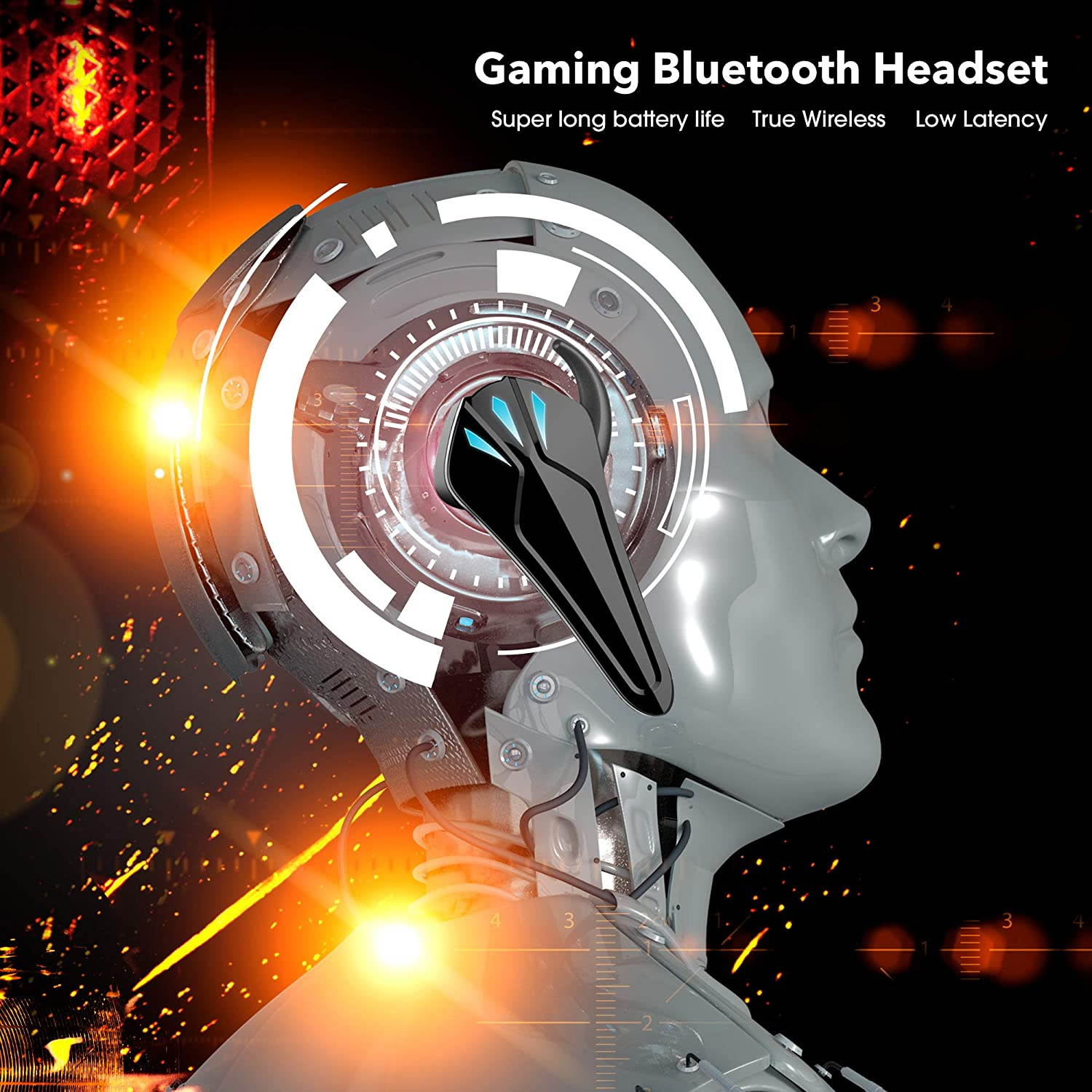 Gaming Earbuds TWS Earbuds True Wireless Earphone with Mic, Low-Latency Gaming Headset, 3D Surround Stereo TWS Bluetooth Headphone for PC Mobile Gamers (Black)