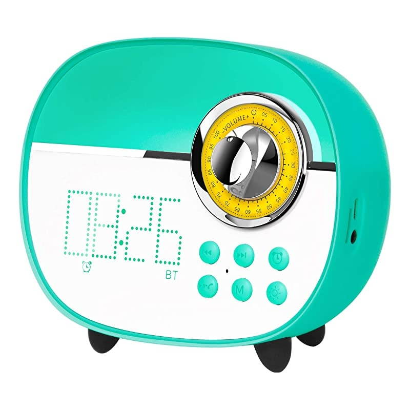 CR1+ Portable FM Radio with Wireless Bluetooth HandsFree Call ClockAlarm Colorful LED Lighting AutoTune Builtin Rechargeable Battery for Portable Soft Rubber Paint Green