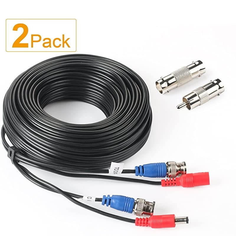 2Pack 50Feet BNC Vedio Power Cable PreMade AlinOne Camera Video BNC Cable Wire Cord for Surveillance CCTV Security System with ConnectorsBNC Female and BNC to RCA
