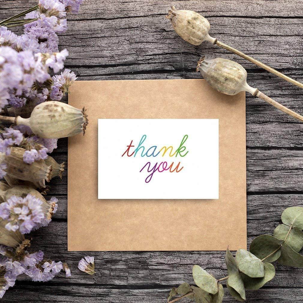 Thank You Cards - 48-Count Thank You Notes, Bulk Thank You Cards Set - Blank on the Inside, 6 Colorful Rainbow Font Designs - Includes Thank You Cards and Envelopes, 4 x 6 Inches