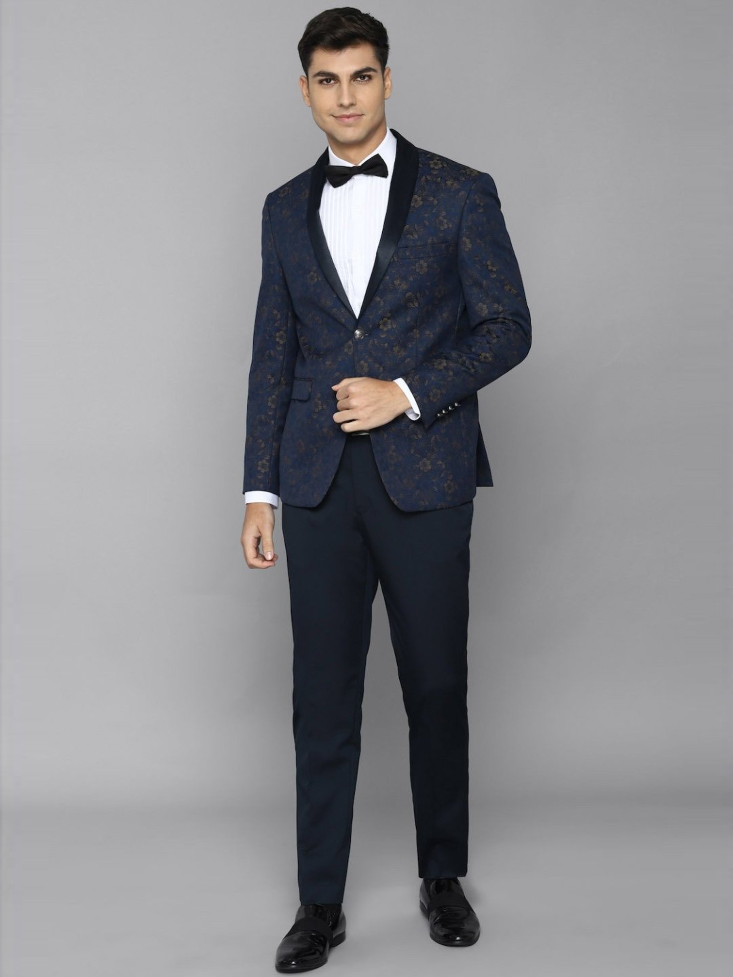 Allen Solly Navy Slim Fit Printed Two Piece Suit