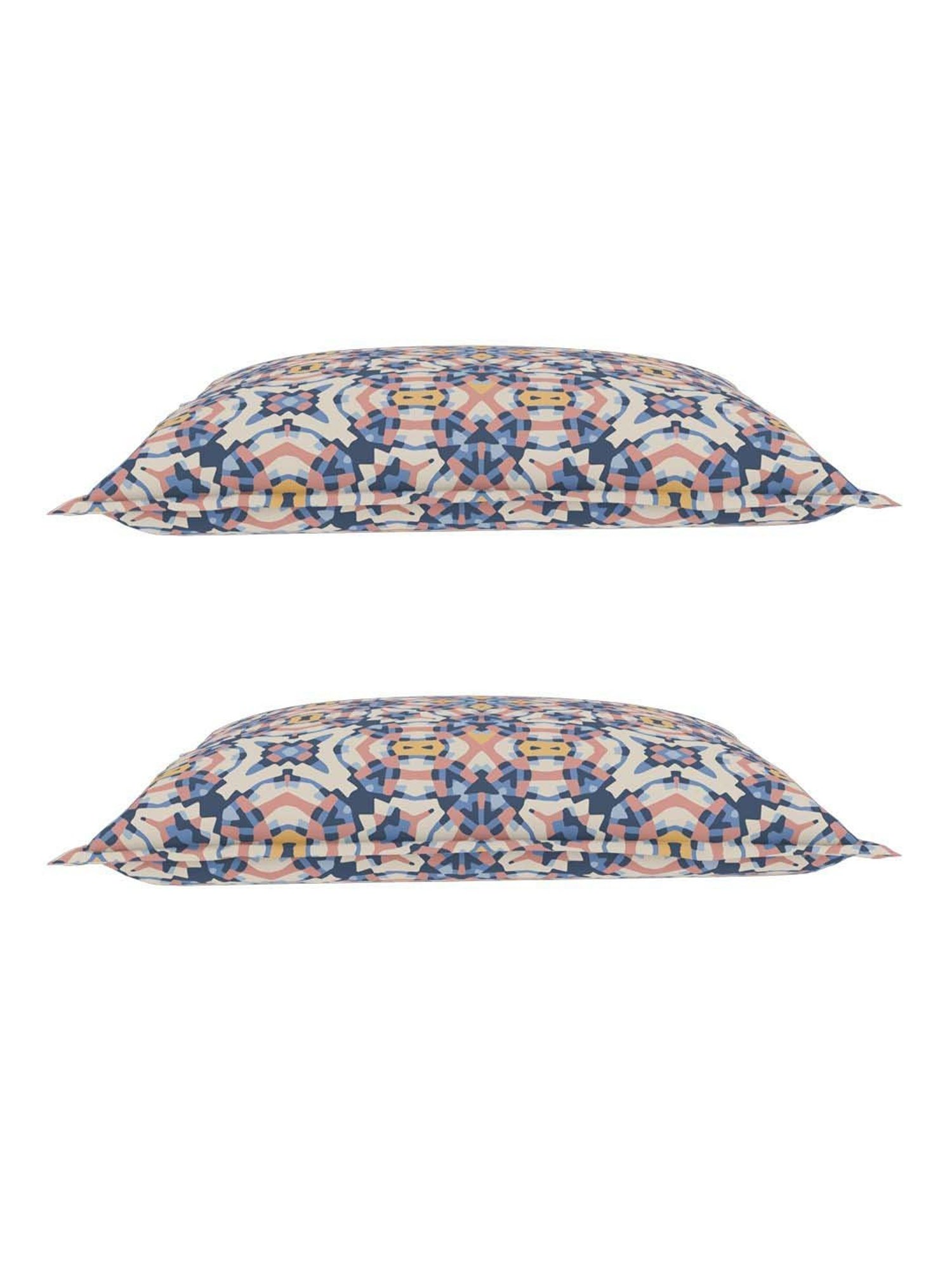 Petal Home Alhambra Blue & Beige Cotton 300 TC Pillow Cover - Set of 2