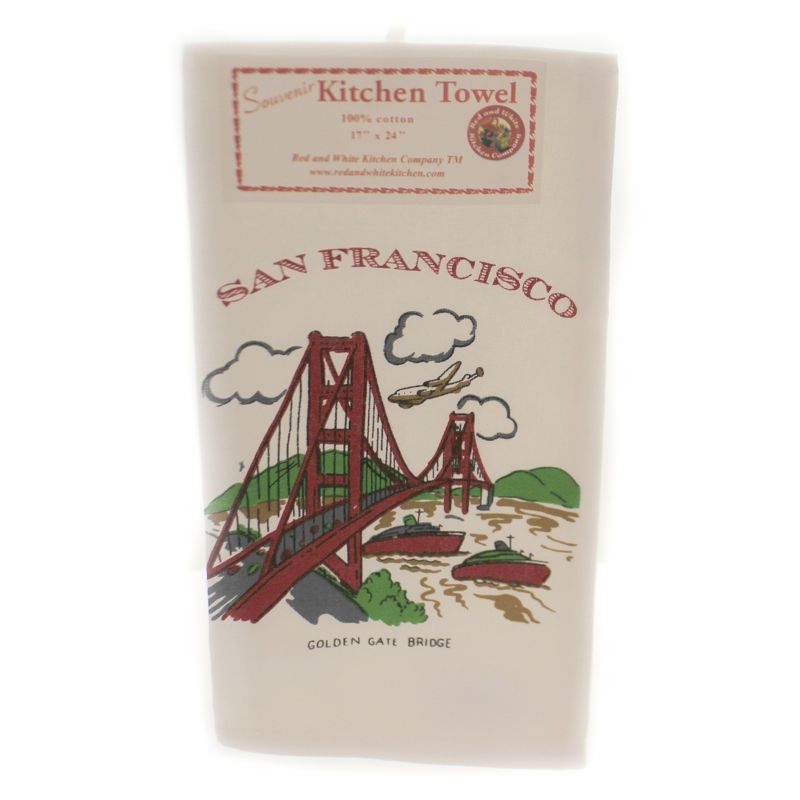 Tabletop 24.0" San Francisco Flour Sack Towel 100% Cotton Golden Gate Bridge Red And White Kitchen Company  -  Kitchen Towel