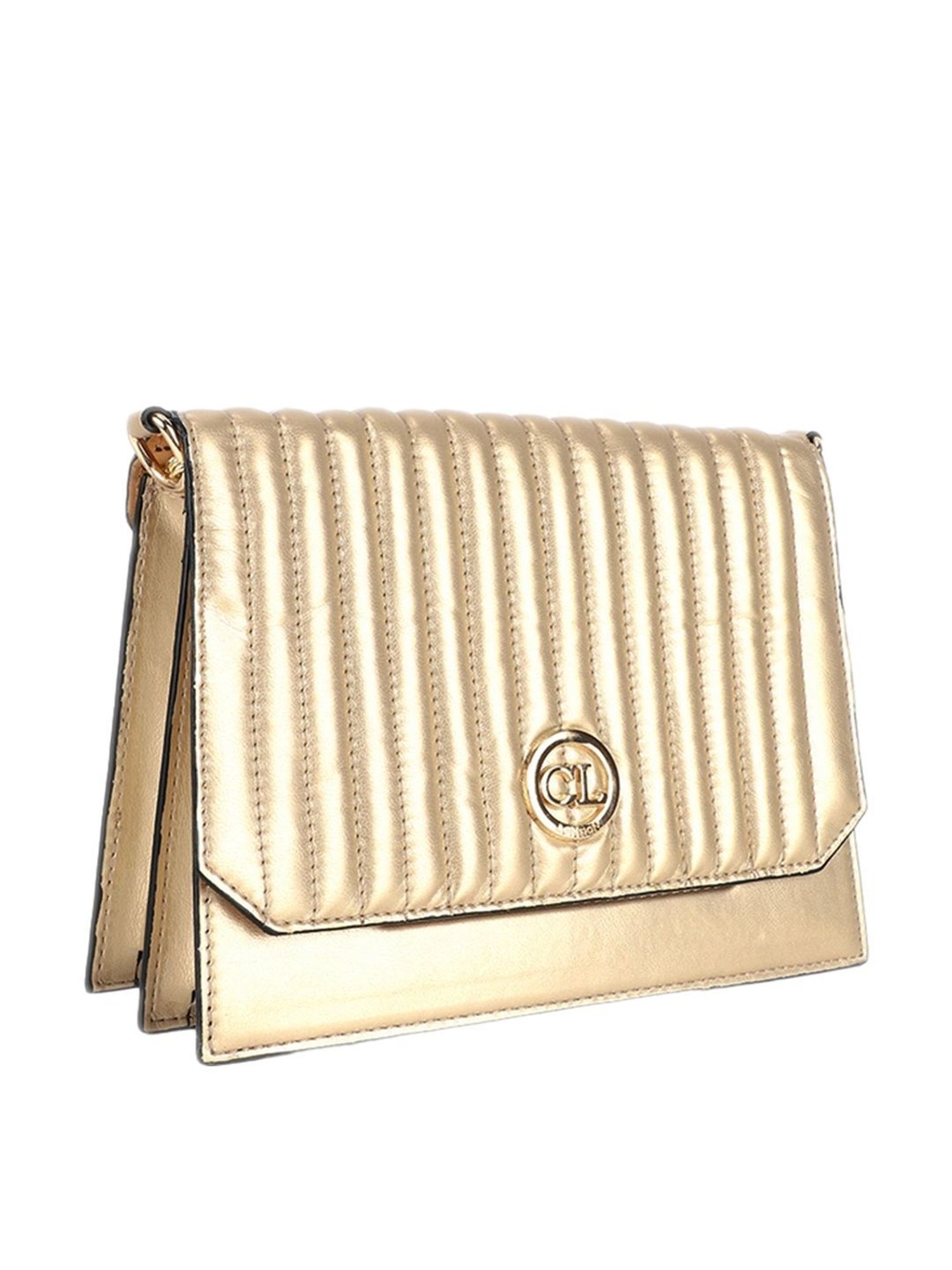 Carlton London Golden Textured Small Handbag