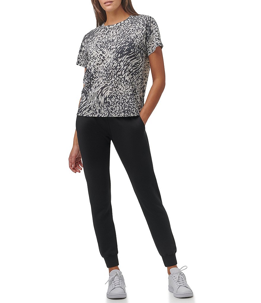 Marc New York Boxy Short Sleeve Crew Neck Animal Printed Jersey Top
