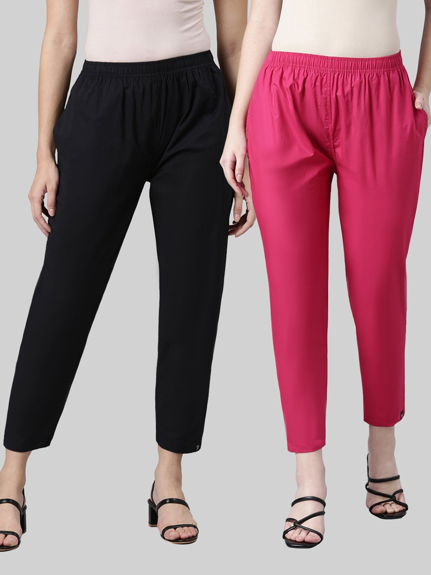 TWIN BIRDS Black & Pink Cotton Pants - Pack Of 2