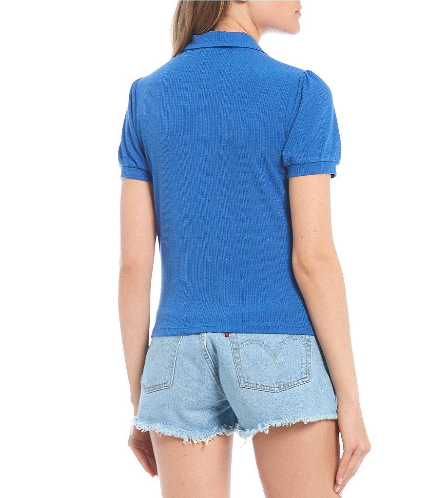 June & Hudson Puff Sleeve Button Front Knit Top