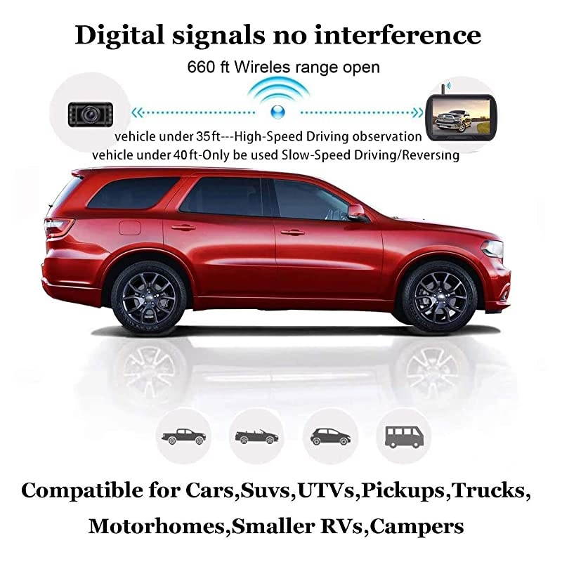 HD Digital Wireless Backup Camera System 5 Inch TFT Monitor for TrucksCarsSUVsPickupsVansCampers FrontRear View Camera Super Night Vision Waterproof Easy Installation V25